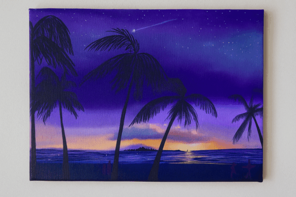 南国の夕暮れと流れ星