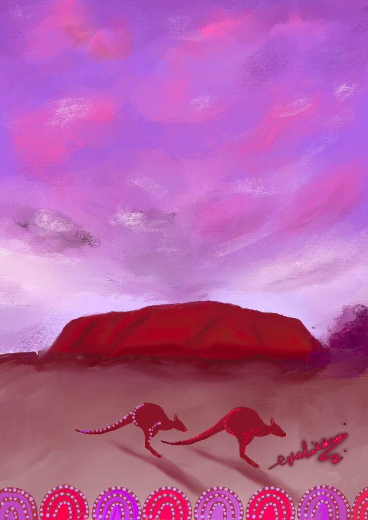 画像 オーストラリアのウルルとカンガルーの絵