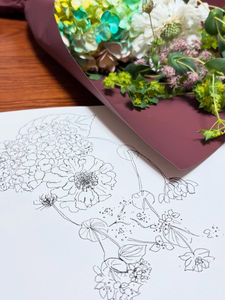お花のペン画