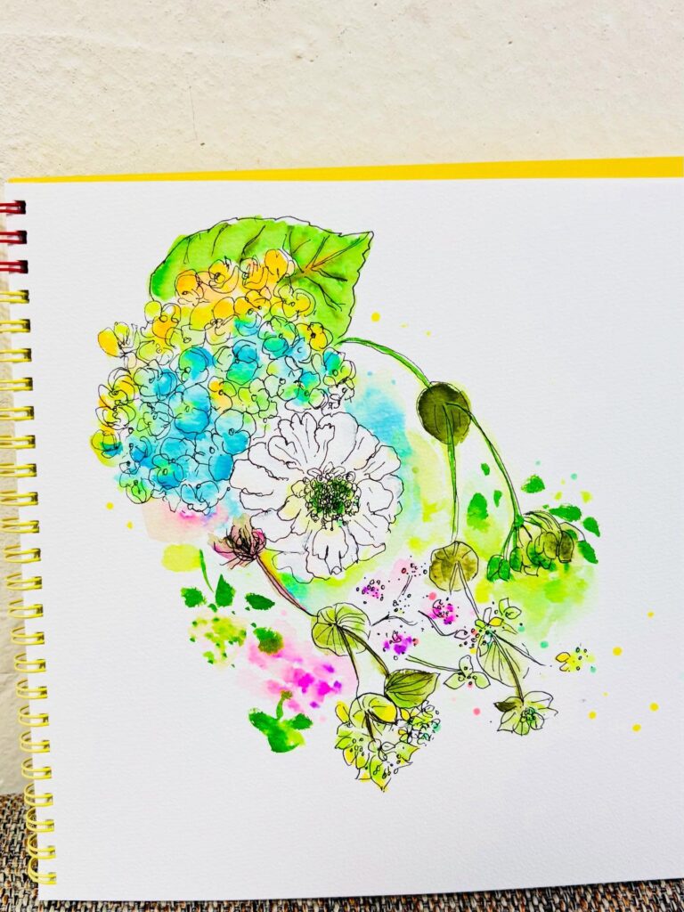 カラフルなお花のイラスト　アジサイのイラスト