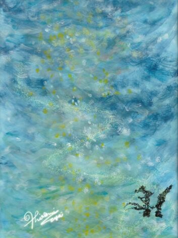 夜の海に映る月と織姫と彦星