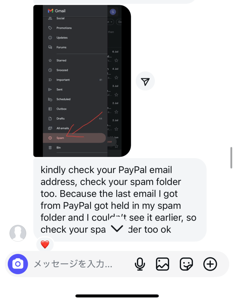 画像 Paypalを装った詐欺メール