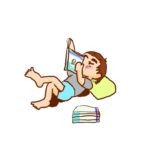 ゴロゴロ漫画を読む子供の絵