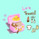 旅行グッズ準備、スーツケース、おしゃれイラスト